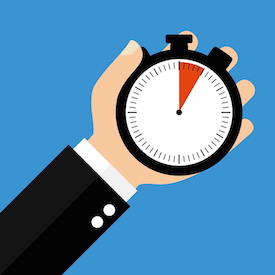 Hand holding Stopwatch showing 5 Seconds 5 Minutes or 1 Hour - Flat Design